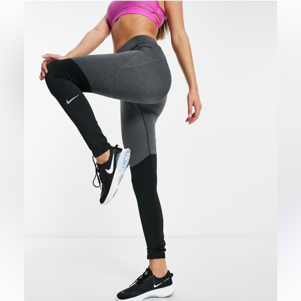 Nike Dri-Fit Leggings Womens S Black Gray Fast Warm Runway Fleece Lined Running